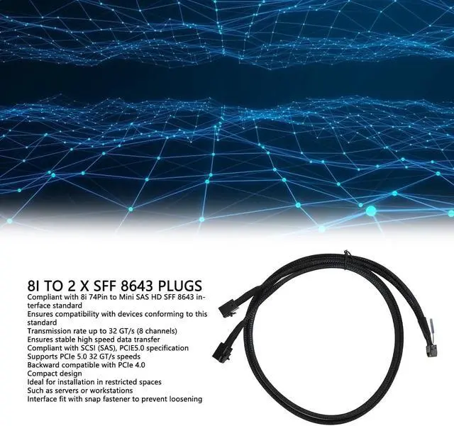 Alt view image 3 of 7 - Pomya for MCIO 8i to 2 x SFF 8643 Cable, PCIe 5.0 32GT / s High Speed for MCIO X8 to Mini SAS HD SFF 8643 Cord for Server Data Center 31.5in, Stable Connection