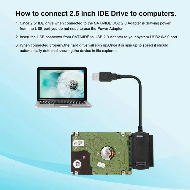 Alt view image 2 of 7 - SATA/PATA/IDE to USB 2.0 Adapter Converter Cable for 2.5" 3.5" Hard Drive Disk Easy to Use and Plug & Play