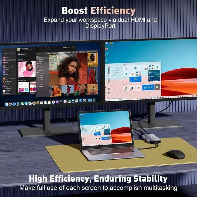Alt view image 3 of 7 - USB C Docking Station Dual Monitor, 10 in 1 USB C Hub Multiport Adapter, 4K HDMI Port, 100W PD, SD/Micro, USB-C 3.0, USB-A 3.0/2.0, Laptop Dock Station for Mac/HP/Dell XPS/Lenovo Laptop