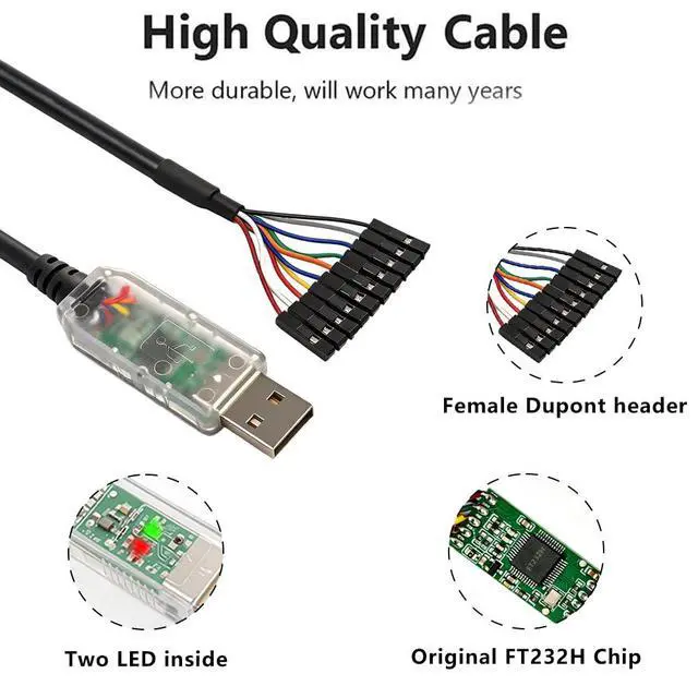 Alt view image 2 of 7 - C232HD-EDHSP-0 USB2.0 Hi-Speed USB to UART Serial Cables 5.0V FT232H Chip Pitch 2.54MM 10P Headers Compatible with Windows 11 10 8 7 Linux MAC OS(1.8M)