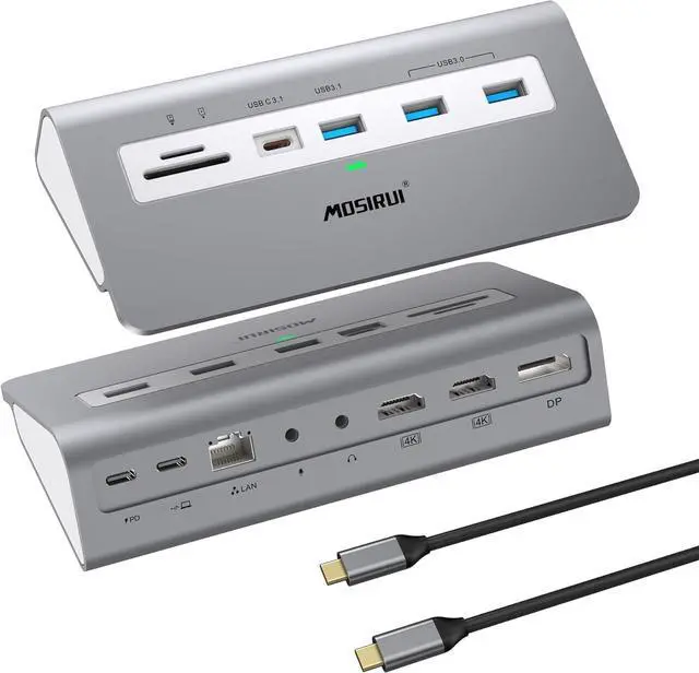Main image of USB C Laptop Docking Station Dual Monitor, 14 in1 USB Hub Multiport Adapter with Dual 4K HDMI+DP, 10Gbps USB A/C 3.1 and 2 USB 3.0,100W PD, 3.9 ft Cable, Laptop Dock for Dell/HP/Windows/Mac