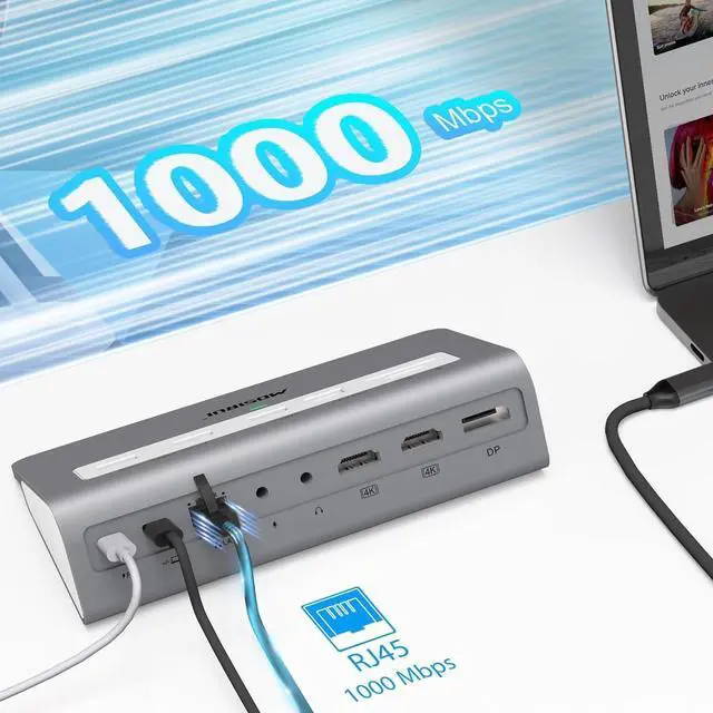Alt view image 6 of 6 - USB C Laptop Docking Station Dual Monitor, 14 in1 USB Hub Multiport Adapter with Dual 4K HDMI+DP, 10Gbps USB A/C 3.1 and 2 USB 3.0,100W PD, 3.9 ft Cable, Laptop Dock for Dell/HP/Windows/Mac