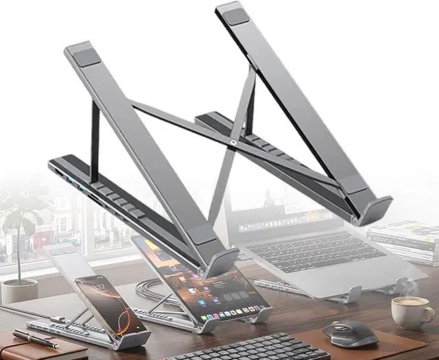 Main image of Sakerplus 8-in-1 Laptop Docking Station, Hub7 Foldable Laptop Stand with 4K HDMI, PD 100W USB-C Charging, USB 3.0, SD/TF Card Reader, Adjustable Ergonomic Stand with Anti-Slip Pads