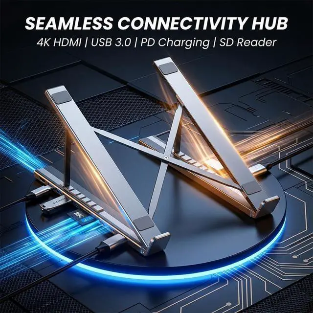 Alt view image 4 of 7 - 8-in-1 Laptop Docking Station with Foldable Stand, USB-c Hub 100w Pd Charging, 4k Hdmi, USB 3.0, Sd/tf Card Reader, Ergonomic Adjustable Stand with Anti-Slip Pads