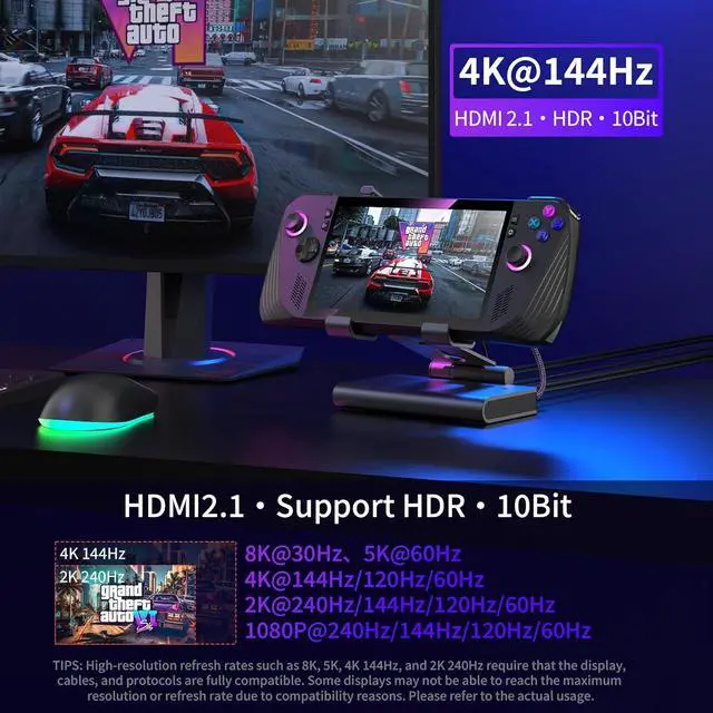 Alt view image 7 of 7 - Adjustable Stand Steam Deck Docking Station with RGB Light Cooling Fan, 4K@60Hz, PD100W, Gigabit Ethernet Fit and HDMI for Steam Deck/ROG Ally X/Legion Go (S)/MSI Claw/Switch