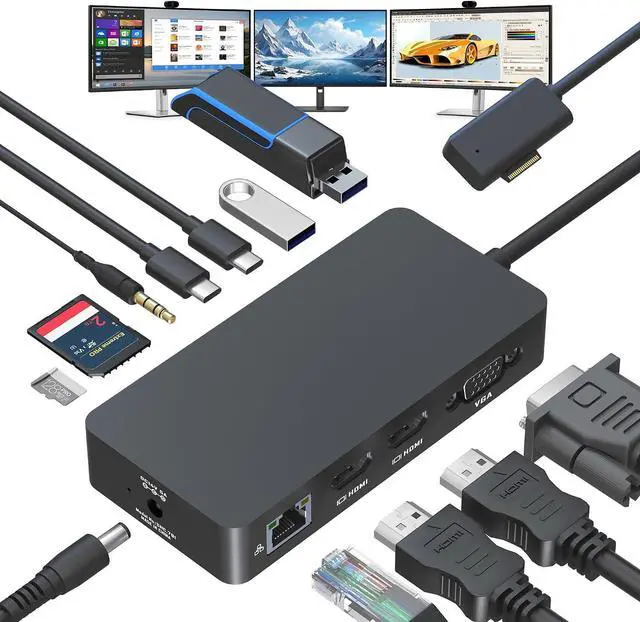 Main image of Surface Docking Station, 12-in-1 Surface Dock Triple Display with 2 HDMI +VGA for Surface Pro 11/10/9/8/X/7/6/5/4/3, Surface Laptop 7/6/5/4/3/2/1, Surface Go & Book