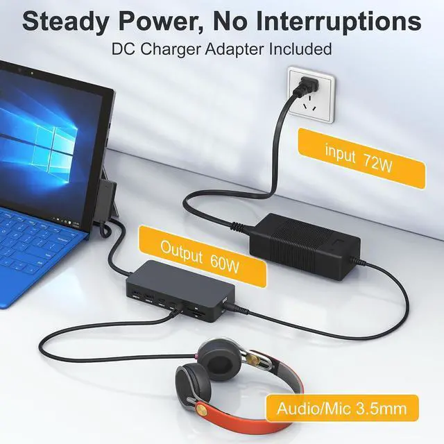 Alt view image 5 of 7 - Surface Docking Station, 12-in-1 Surface Dock Triple Display with 2 HDMI +VGA for Surface Pro 11/10/9/8/X/7/6/5/4/3, Surface Laptop 7/6/5/4/3/2/1, Surface Go & Book