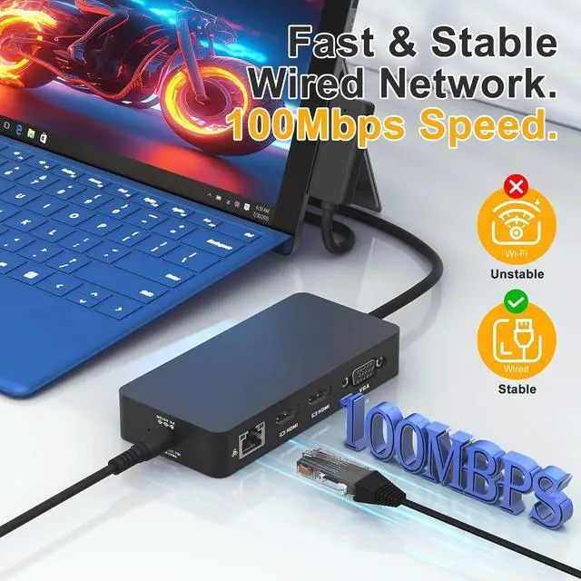Alt view image 7 of 7 - Surface Docking Station, 12-in-1 Surface Dock Triple Display with 2 HDMI +VGA for Surface Pro 11/10/9/8/X/7/6/5/4/3, Surface Laptop 7/6/5/4/3/2/1, Surface Go & Book