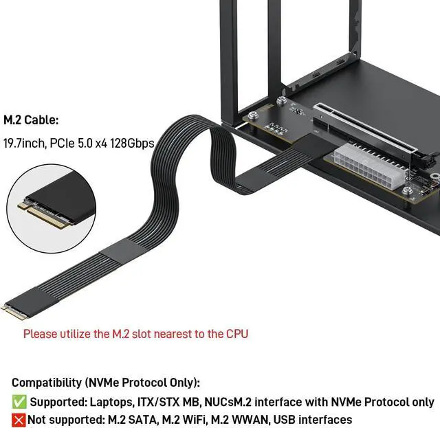 Alt view image 3 of 6 - OwlTree PCIe 5.0 x4 128Gbps eGPU Dock, for 50 Series Graphics Cards, M.2 NVME to PCIe x16 Riser Cable 50cm, Supports Standard ATX Power Supply & External GPU for Mini PC NUC Laptop