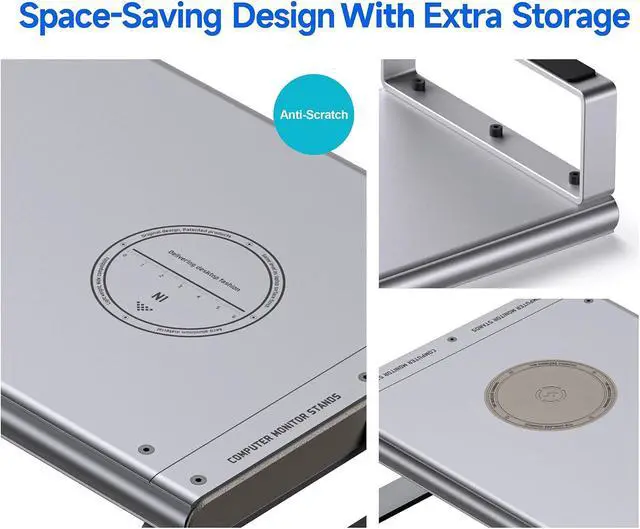 Alt view image 7 of 7 - YICOSUN Monitor Stand HUB - Aluminum Riser with 6-in-1 Docking Station: 4K HDMI, USB-C, USB 3.0, PD 100W, Wireless Charging, Drawer Organizer - Gray