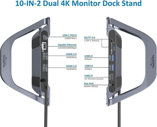 Alt view image 2 of 7 - USB C Docking Station Dual Monitor 4K for MacBook Pro/Air, Laptop Docking Station Stand Dual HDMI for Mac, Laptop Dock with 2 HDMI Ports, PD3.0, Ethernet, 3USB, SD/TF, Audio
