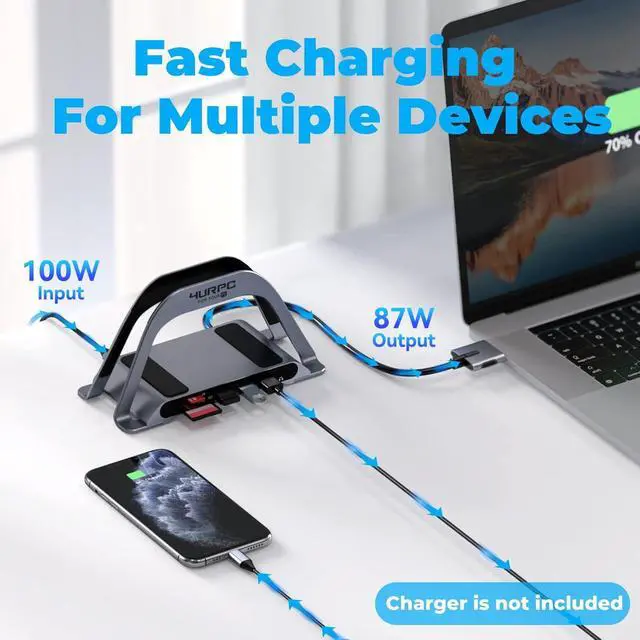 Alt view image 5 of 7 - USB C Docking Station Dual Monitor 4K for MacBook Pro/Air, Laptop Docking Station Stand Dual HDMI for Mac, Laptop Dock with 2 HDMI Ports, PD3.0, Ethernet, 3USB, SD/TF, Audio
