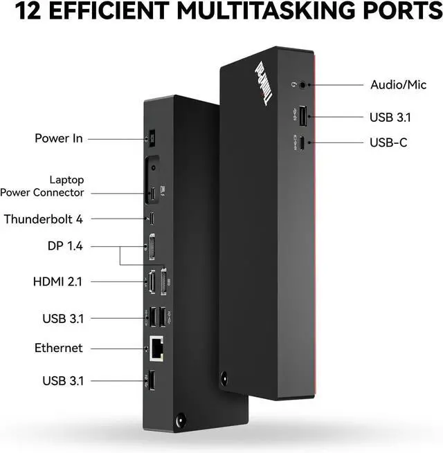 Alt view image 2 of 7 - ThinkPad 40B00135 Thunderbolt 4 Universal Docking Station for Lenovo Laptops, 4 External Displays, Power Charging UP to 100W + HDMI 4K Cable + DP Cable+ ITSPWR Cleaning Cloth