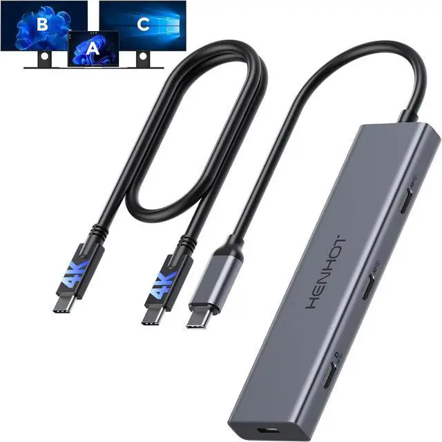 Main image of USB C Video Splitter Dual Monitor, 4-Port Docking Station with USBC 3.2 Gen 2 10Gbps, Supports USB-C PD Monitor, Portable Screen, Video Output 4K@30-60Hz,100W PD, for Win/Chrome Laptop, AR Glasses