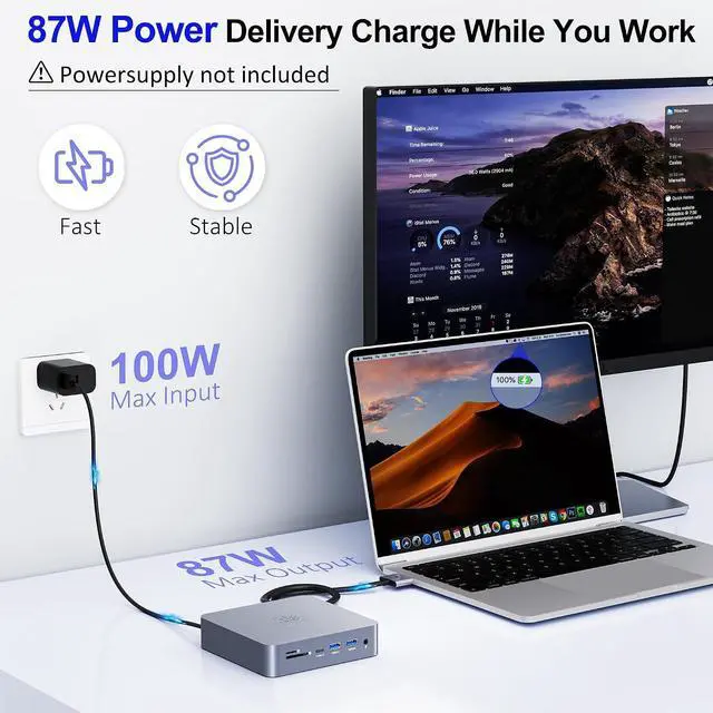 Alt view image 6 of 7 - 18-in-2 MacBook Docking Station Dual 4K Monitor for M1-M5 Pro/Max, USB C Docking Station with 100W Power Delivery, MacBook Dock with 2 HDMI, VGA, 6 USB, 1Gbps RJ45, USB 3.0 SD/TF, Audio