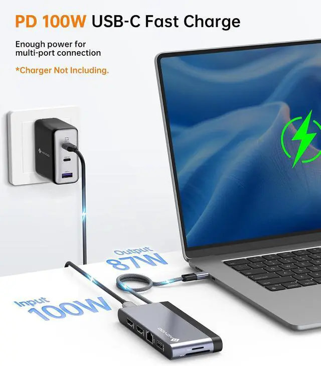Alt view image 6 of 7 - Novoo USB C Docking Station Dual HDMI Adapter, 10 in 1 Multi Display 8K with 2 HDMI, VGA, 100W PD, 3 USB, TF Card USB-C 3.0 Hub Multiport Dongle Compatible with MacBook/Dell/HP/Lenovo Surface Laptops