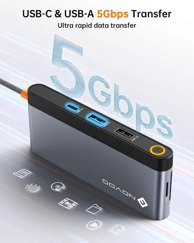 Alt view image 7 of 7 - Novoo USB C Docking Station Dual HDMI Adapter, 10 in 1 Multi Display 8K with 2 HDMI, VGA, 100W PD, 3 USB, TF Card USB-C 3.0 Hub Multiport Dongle Compatible with MacBook/Dell/HP/Lenovo Surface Laptops