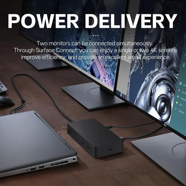 Alt view image 5 of 6 - Surface Dock 2, High Speed Docking Station, with Dual 4K at 60Hz Monitor Support, 199W Power Supply - 1 Year Warranty, Compatible with Surface Laptop Go, Surface Laptop Studio, New