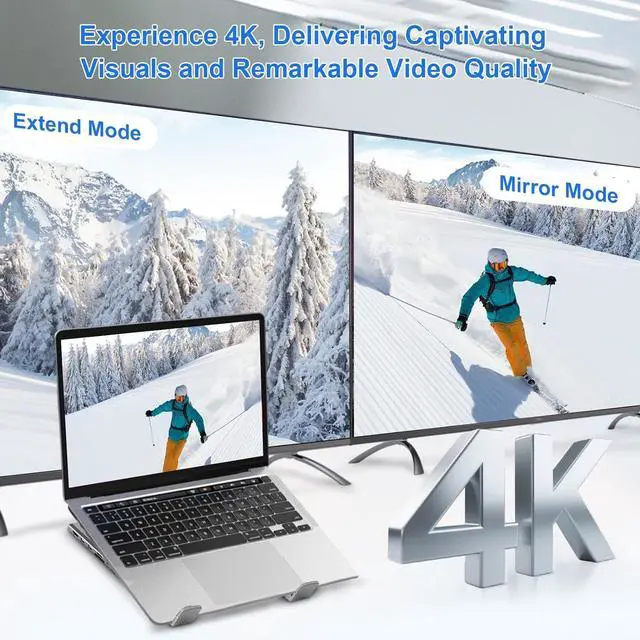 Alt view image 2 of 6 - 8-in-1 USB-C Docking Station Laptop Stand 4K, 100W PD Fast Charging Hub, SD/TF Multiport Adapter, Foldable Adjustable Computer Riser, Portable Cooling Holder for Notebook (1PC)