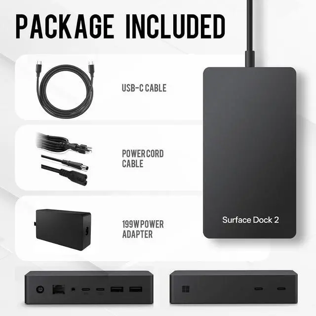 Alt view image 6 of 6 - Surface Dock 2, High Speed Docking Station, with Dual 4K at 60Hz Monitor Support, 199W Power Supply - 1 Year Warranty, Compatible with Surface Laptop Go, Surface Laptop Studio, New