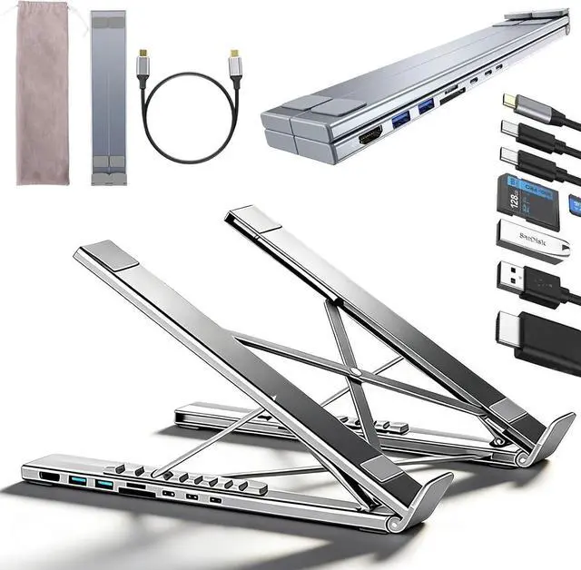 Main image of 8-in-1 USB-C Laptop Docking Station Stand, Laptop Stand with Docking Station with 4K HDMI, 100W PD & 5 USB Ports, Foldable Multiport Adapter for USB-C Laptops, Sophisticated Power, Simplified (1Pc)