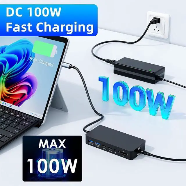 Alt view image 5 of 6 - for Surface Thunderbolt 4 Docking Station, 12-in-1 Triple Displays Dual HDMI+VGA Surface Pro Docking Station for Surface Pro 12/11/10/9/8/X/7, Surface Laptop, Surface Book/Go Dock