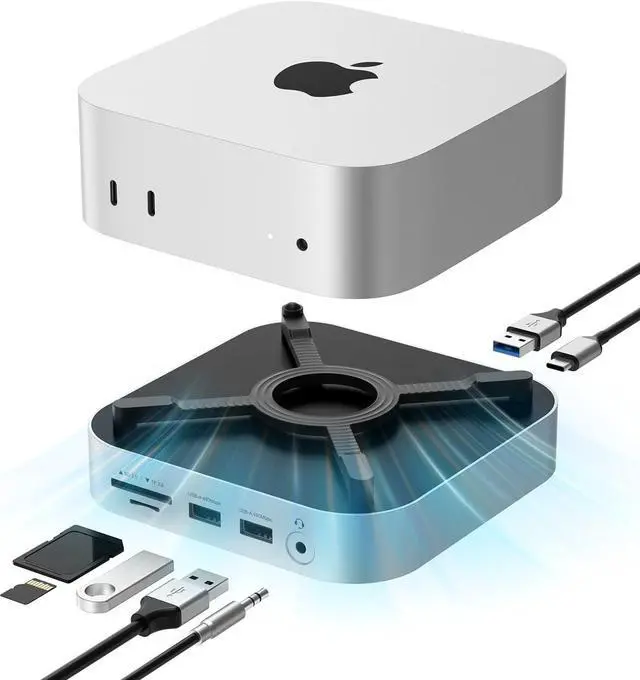 Main image of NOVOO Mac mini M4 Hub & Stand with 8TB NVMe SSD Enclosure, Aluminum Mac mini M4 Dock for Mac mini M4 / M4 Pro, 10Gbps USB-C & USB-A, SD/TF, Audio, One-Click Boot, Enhanced Self-Cooling - Silver