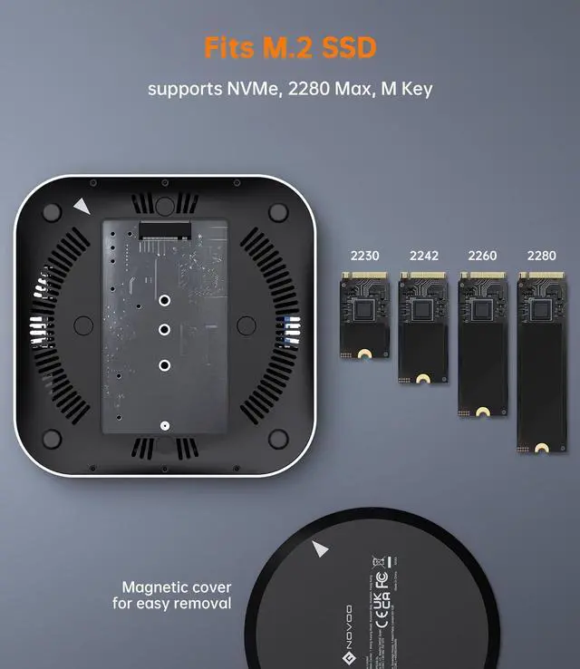 Alt view image 3 of 7 - NOVOO Mac mini M4 Hub & Stand with 8TB NVMe SSD Enclosure, Aluminum Mac mini M4 Dock for Mac mini M4 / M4 Pro, 10Gbps USB-C & USB-A, SD/TF, Audio, One-Click Boot, Enhanced Self-Cooling - Silver