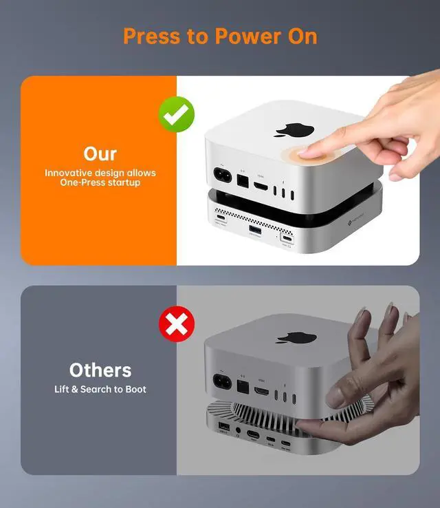 Alt view image 7 of 7 - NOVOO Mac mini M4 Hub & Stand with 8TB NVMe SSD Enclosure, Aluminum Mac mini M4 Dock for Mac mini M4 / M4 Pro, 10Gbps USB-C & USB-A, SD/TF, Audio, One-Click Boot, Enhanced Self-Cooling - Silver