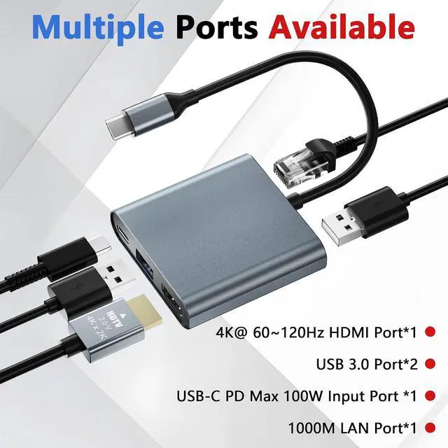 Alt view image 3 of 4 - TV Dock Compatible with Switch 2,Support 4K@60Hz~120Hz/1000M Ethernet | Aluminum Alloy Travel USB C Docking Station with PD Max 100W/2 USB 3.0 Port,Includes 20V/3A Power Adapter and HDMI Cable