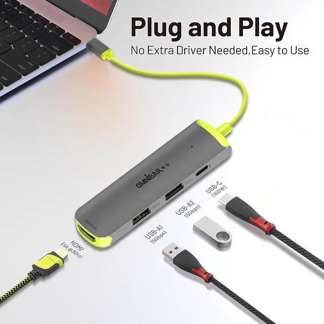 Alt view image 2 of 7 - USB C Hub, USB C Multiport Adapter 4 in 1 with 4K HDMI, 2 USB 3.0 Data Ports, Type C PD 100W Power Delivery Laptop Docking Stations