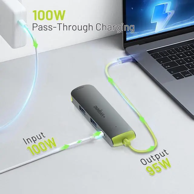 Alt view image 3 of 7 - USB C Hub, USB C Multiport Adapter 4 in 1 with 4K HDMI, 2 USB 3.0 Data Ports, Type C PD 100W Power Delivery Laptop Docking Stations
