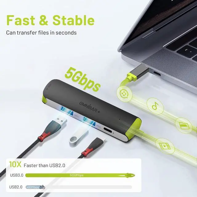 Alt view image 4 of 7 - USB C Hub, USB C Multiport Adapter 4 in 1 with 4K HDMI, 2 USB 3.0 Data Ports, Type C PD 100W Power Delivery Laptop Docking Stations