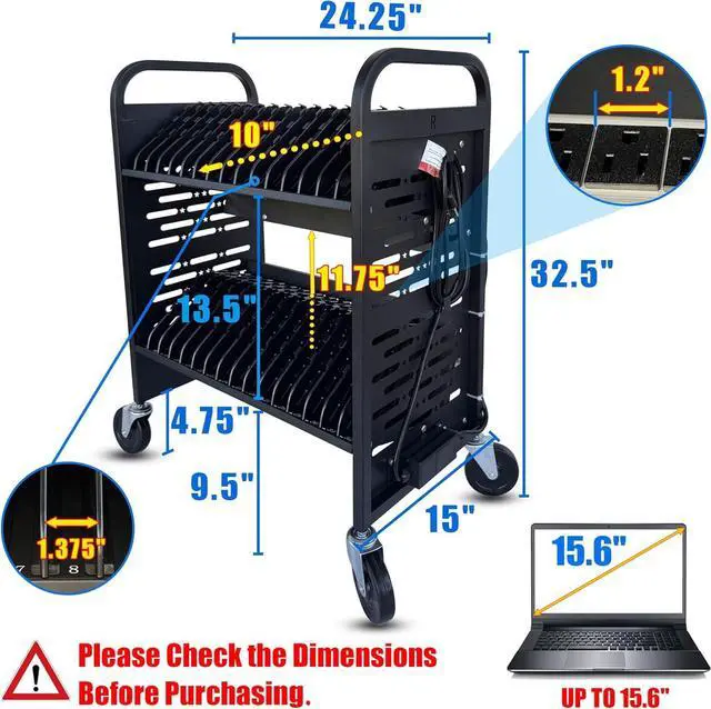 Alt view image 3 of 7 - 32-Device Laptop Charging Cart for Chromebooks, iPad & Tablets | Stores and Charges Up to 32 Devices with Cable Management,Surge Protection,Locking Wheels For Schools,Offices and Libraries