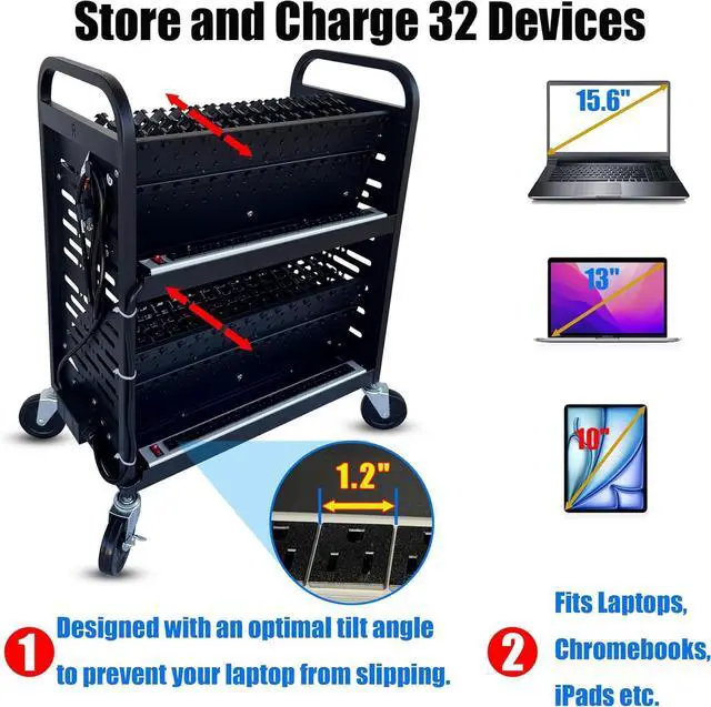 Alt view image 5 of 7 - 32-Device Laptop Charging Cart for Chromebooks, iPad & Tablets | Stores and Charges Up to 32 Devices with Cable Management,Surge Protection,Locking Wheels For Schools,Offices and Libraries