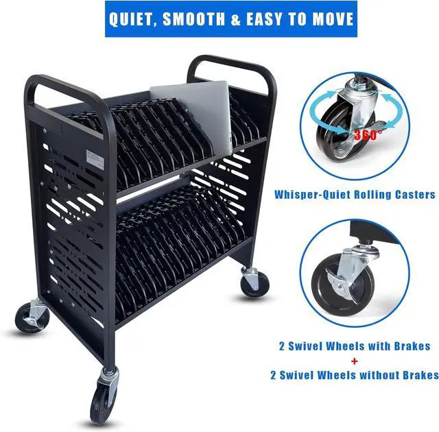 Alt view image 4 of 7 - 32-Device Laptop Charging Cart for Chromebooks, iPad & Tablets | Stores and Charges Up to 32 Devices with Cable Management,Surge Protection,Locking Wheels For Schools,Offices and Libraries