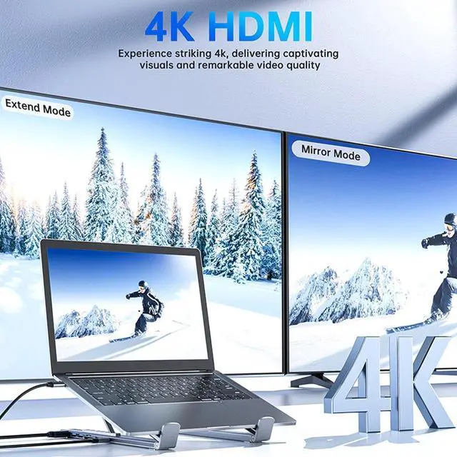 Alt view image 4 of 7 - Laptop Docking Hub - Eight in Adapter, USB C Station, Foldable Stand Design, Five Gbps Data, Portable Computer Holder, Office Home Use, Study Game Setup Enhancing Productivity workflow During