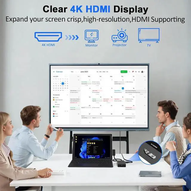 Alt view image 3 of 7 - 10 in 1 New Surface Dock, Triple Displays VGA + Dual 4k@30hz HDMI, Surface Docking Station for Surface Pro 11/10/9/8/X/7/6/5/4/3, Surface Laptop, Surface Laptop Go, Surface Go Dock, Surface Book