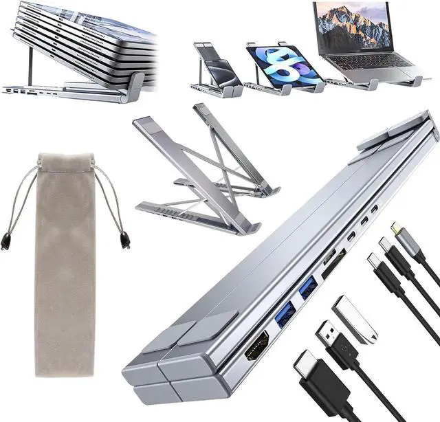 Main image of 8-in-1 USB C Laptop Docking Station Stand with 4K HDMI, 100W PD, Dual USB 3.0, SD/TF Card Reader, Foldable Aluminum Laptop Stand Hub for USB-C Laptops (Upgraded 8-in-1 * 1PC)