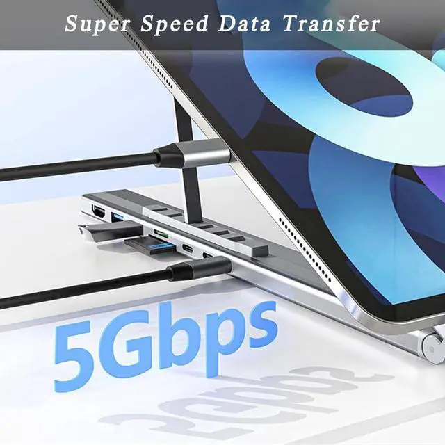 Alt view image 3 of 7 - 8-in-1 USB C Laptop Docking Station Stand with 4K HDMI, 100W PD, Dual USB 3.0, SD/TF Card Reader, Foldable Aluminum Laptop Stand Hub for USB-C Laptops (Upgraded 8-in-1 * 1PC)