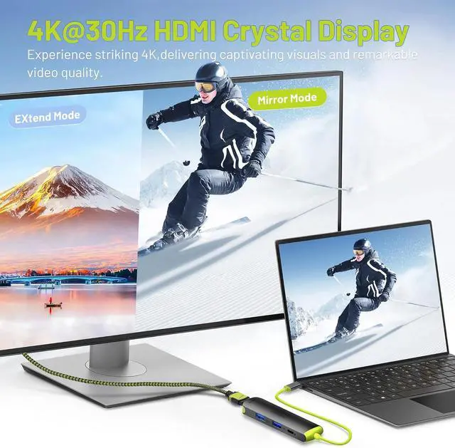 Alt view image 5 of 7 - USB C Hub, USB C Multiport Adapter 4 in 1 with 4K HDMI, 2 USB 3.0 Data Ports, Type C PD 100W Power Delivery Laptop Docking Stations