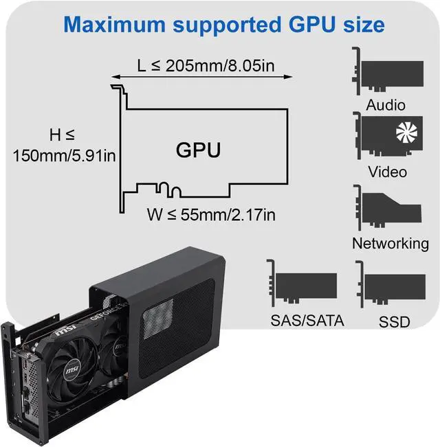 Alt view image 3 of 7 - Compact eGPU Enclosure - Compatible with Thunderbolt 3/4 USB4 40Gbps External GPU Dock Station for Laptops and Gaming Handheld with 240W Power Supply, Full Aluminum Chassis, NVIDIA/AMD PCIe Support