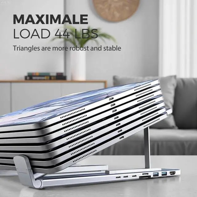 Alt view image 2 of 6 - 8-in-1 USB-C Laptop Docking Station Stand, Foldable Laptop Stand with Docking Station, Adjustable Computer Holder, Ergonomic Universal Laptop Holder,Silver