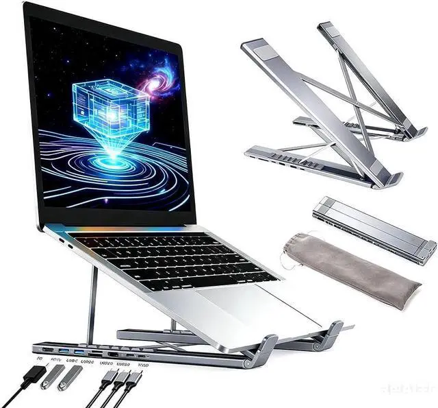Main image of Portable Laptop Docking Station Stand 8-in-1, USB C Hub Riser with HDMI PD for Travel Home Work Desk-1 Set