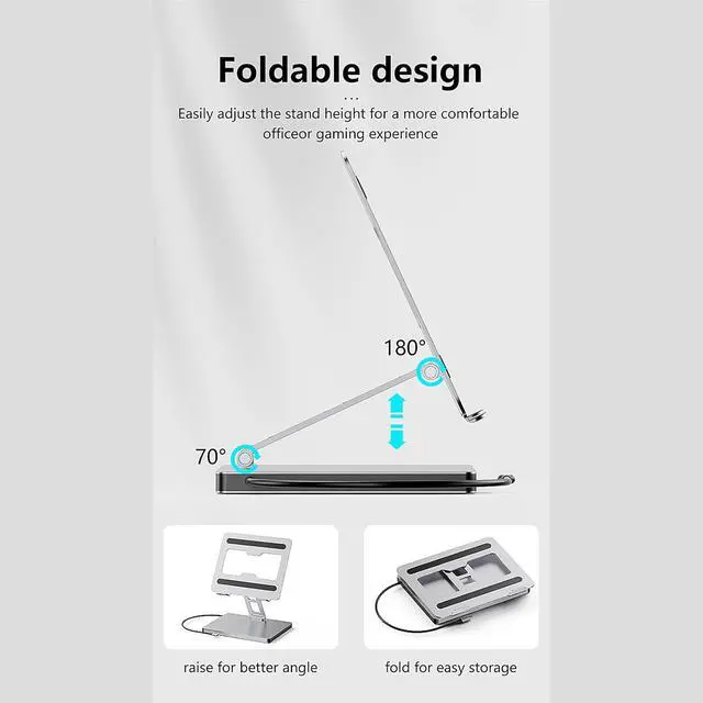 Alt view image 6 of 7 - 10 Port Laptop Dock and Stand with 100W Power USB3.0x3 4K60Hz Notebook Holder for and Travel Use Stable Laptop Holder