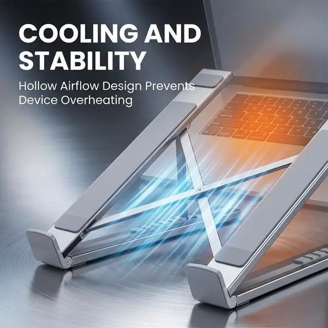 Alt view image 3 of 7 - 8-in-1 USB-c Laptop Docking Station Stand, Dual Bar Ergonomic Laptop Riser with 4k Hdmi, 100w Pd Charging, USB 3.0, Sd/tf Card Reader, Foldable Aluminum Laptop Stand for Home Office Travel