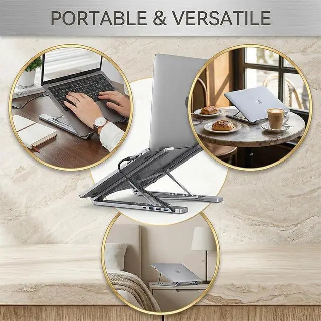 Alt view image 5 of 7 - 8-in-1 USB-c Laptop Docking Station Stand, Dual Bar Ergonomic Laptop Riser with 4k Hdmi, 100w Pd Charging, USB 3.0, Sd/tf Card Reader, Foldable Aluminum Laptop Stand for Home Office Travel