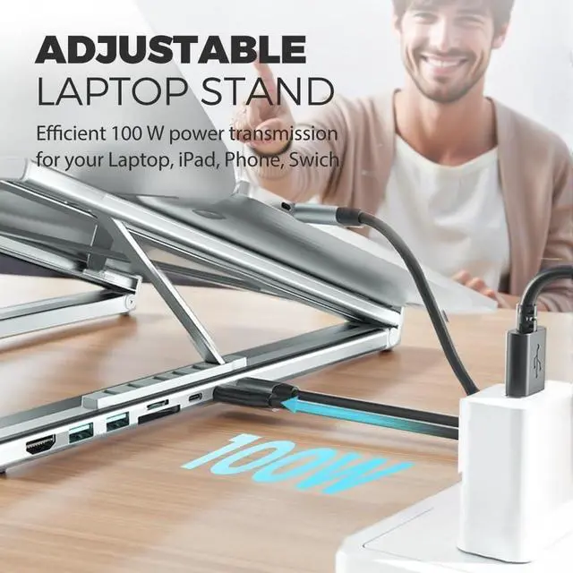 Alt view image 2 of 7 - 2026 New 8-in-1 USB-C Laptop Stand & Docking Station - 4K HDMI, 2X USB-A 3.0, 2X USB-C, 100W PD Input, SD/TF Card Reader - Universal for Office & Home