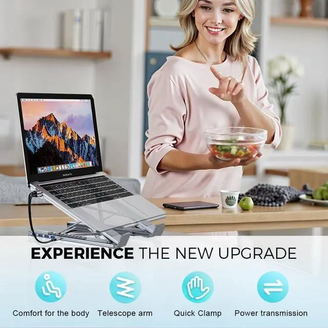 Alt view image 3 of 7 - 2026 New 8-in-1 USB-C Laptop Stand & Docking Station - 4K HDMI, 2X USB-A 3.0, 2X USB-C, 100W PD Input, SD/TF Card Reader - Universal for Office & Home