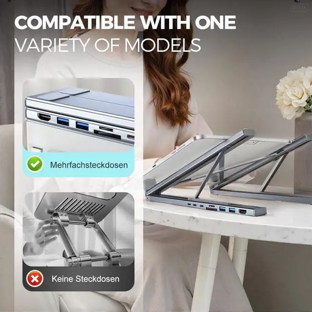 Alt view image 5 of 7 - 2026 New 8-in-1 USB-C Laptop Stand & Docking Station - 4K HDMI, 2X USB-A 3.0, 2X USB-C, 100W PD Input, SD/TF Card Reader - Universal for Office & Home